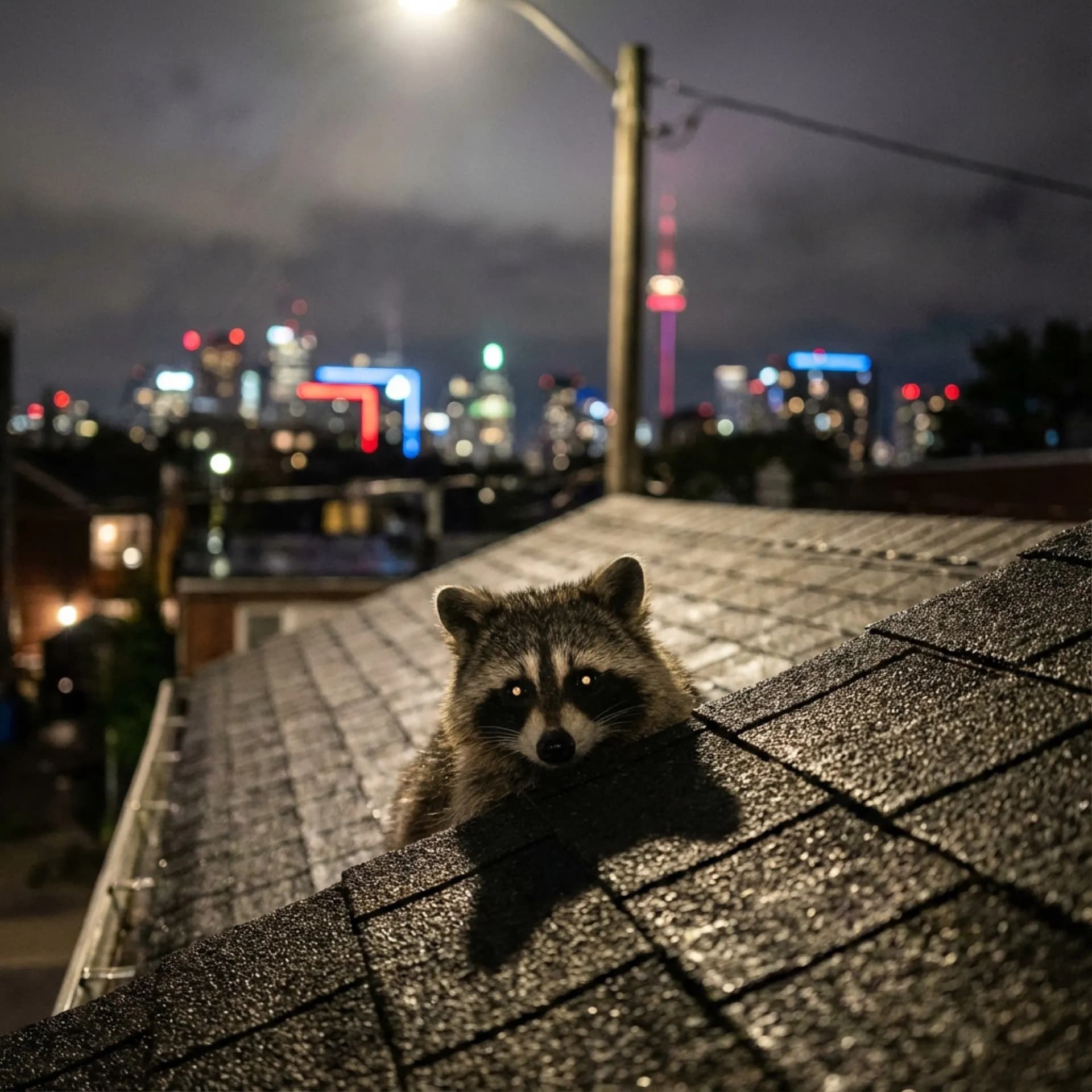 Raccoon on a GTA rooftop